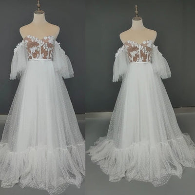 Charming  Off Shoulder  Puff Sleeve Bridal Gown