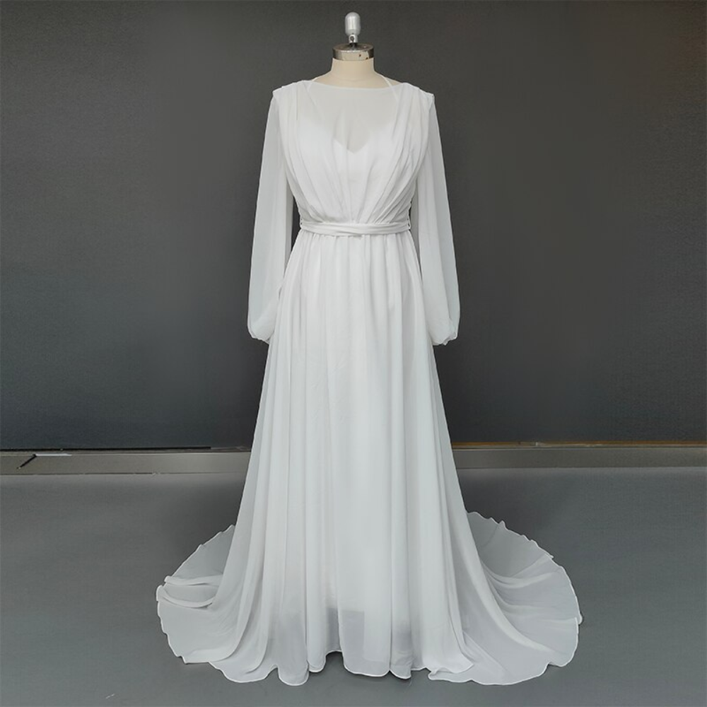 Bohemian Vintage Long Sleeves Backless Chiffon Bridal Gown