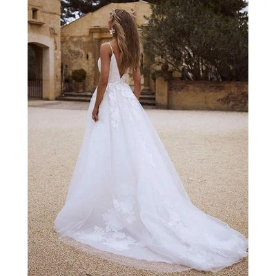 Romantic Sleeveless Floor-Length Wedding Dresses Beach Wedding Dresses BlissGown.com 