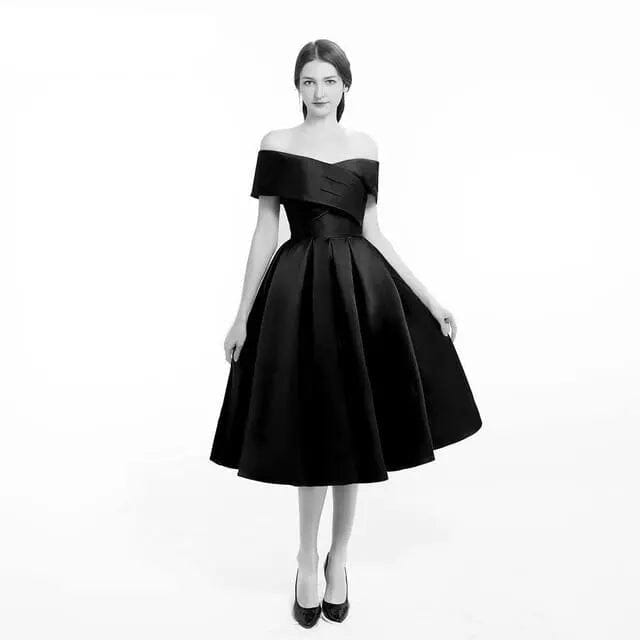 Satin Flared Cocktail Dress Special Occasion BlissGown.com Black 2 