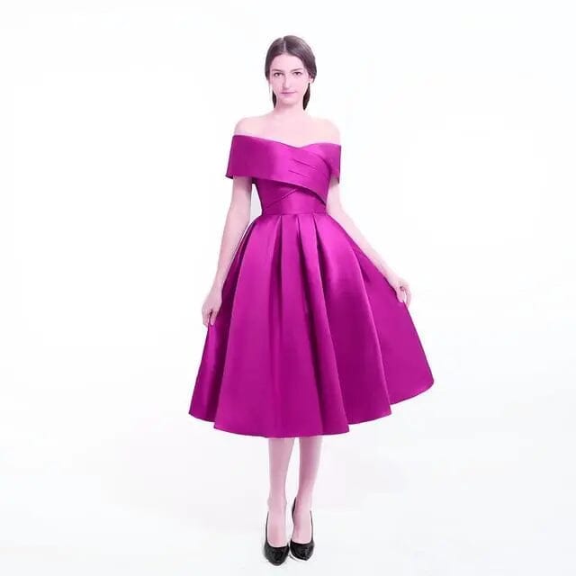 Satin Flared Cocktail Dress Special Occasion BlissGown.com Purple 2 