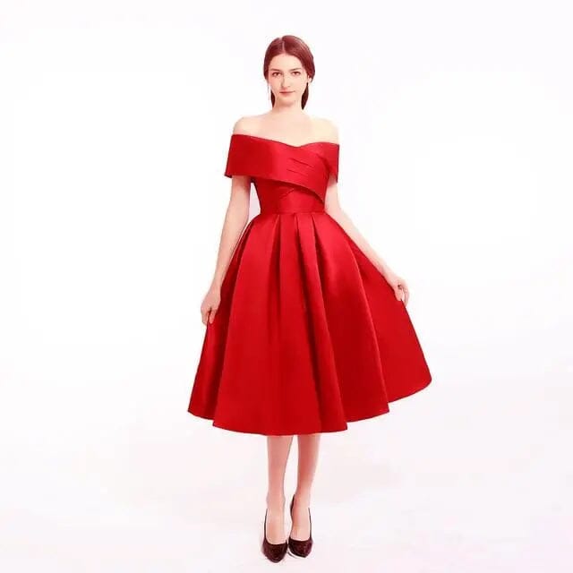 Satin Flared Cocktail Dress Special Occasion BlissGown.com Red 2 