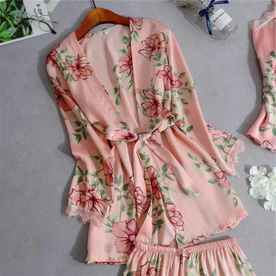 Satin Silk Floral Print Pajama Set Accessories BlissGown.com 