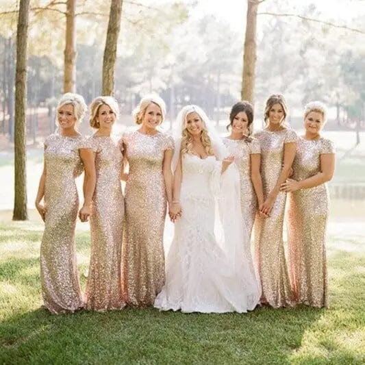 Short Sleeve Floor Length Bridesmaid Dress - BlissGown