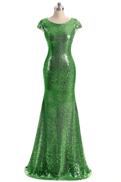 Short Sleeve Floor Length Bridesmaid Dress Bridesmaid Dresses BLISS GOWN Green 2 