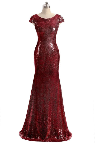 Short Sleeve Floor Length Bridesmaid Dress Bridesmaid Dresses BLISS GOWN Red 2 