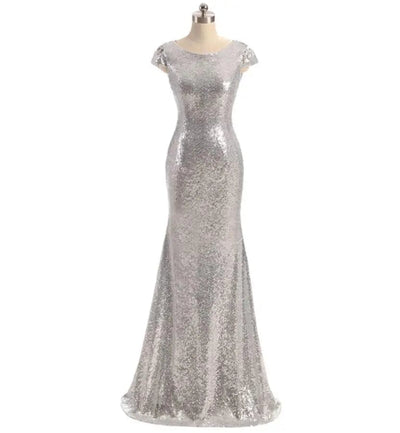 Short Sleeve Floor Length Bridesmaid Dress Bridesmaid Dresses BLISS GOWN Silver 2 