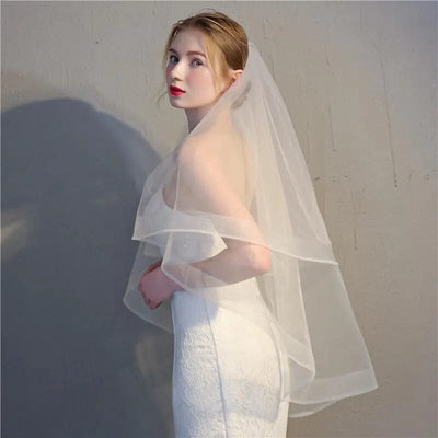 Simple Two Layers Bridal Wedding Veils Wedding Accessories BlissGown.com 