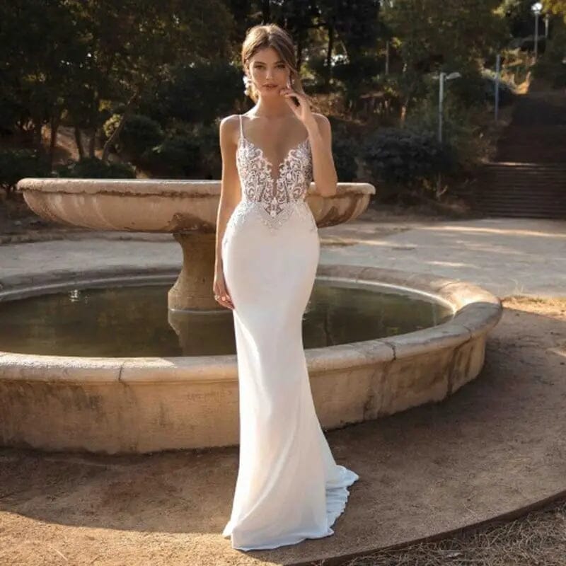 Spaghetti Straps Sexy Back Wedding Gown Beach Wedding Dresses BlissGown As Picture Custom Size 
