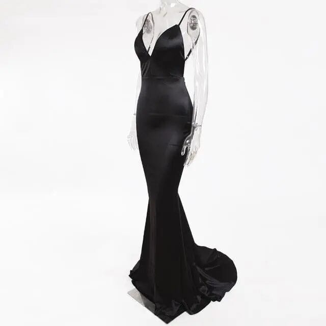 Stretch Satin Evening Party Dress Evening & Formal Dresses BLISS GOWN Black XS 