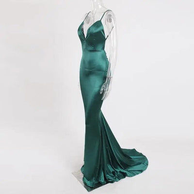 Stretch Satin Evening Party Dress Evening & Formal Dresses BLISS GOWN Green XS 