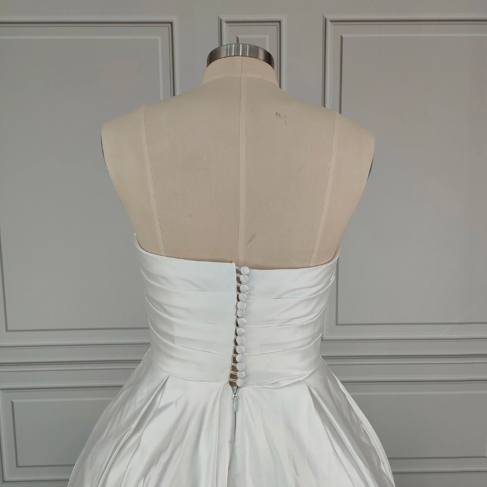 Sweep Train Strapless Pleat Satin A-line Wedding Dress Classic Wedding Dresses BlissGown 