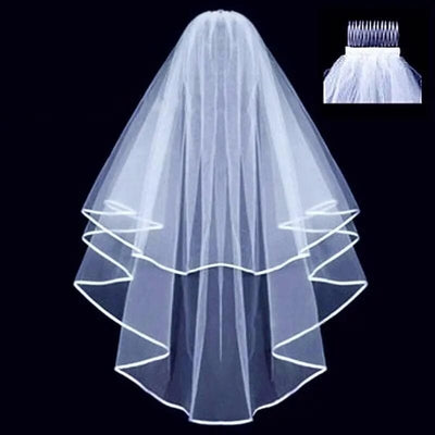 Two Layer Simple Short Tulle Wedding Veils Wedding Accessories BlissGown.com 