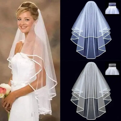Two Layer Simple Short Tulle Wedding Veils Wedding Accessories BlissGown.com 