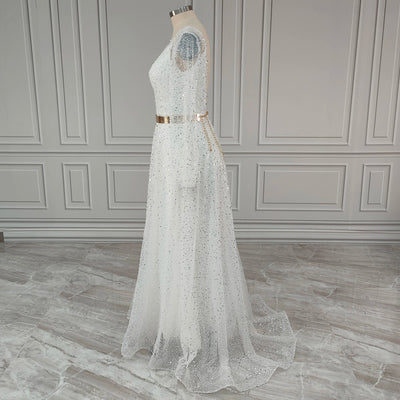 Two Pieces with Detachable Coat Gold Sash Wedding Dress Sexy Wedding Dresses BlissGown 