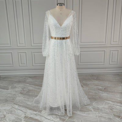 Two Pieces with Detachable Coat Gold Sash Wedding Dress Sexy Wedding Dresses BlissGown 