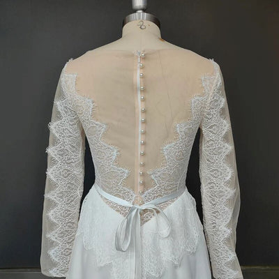 V-Neck Bohemian Illusion Back A Line Wedding Dresses with Belt Boho Wedding Dresses BlissGown 