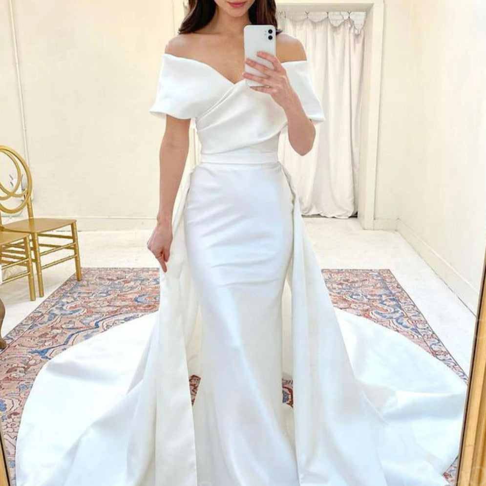 2 IN 1 Detachable Train Sweetheart Satin Mermaid Wedding Dress – BlissGown