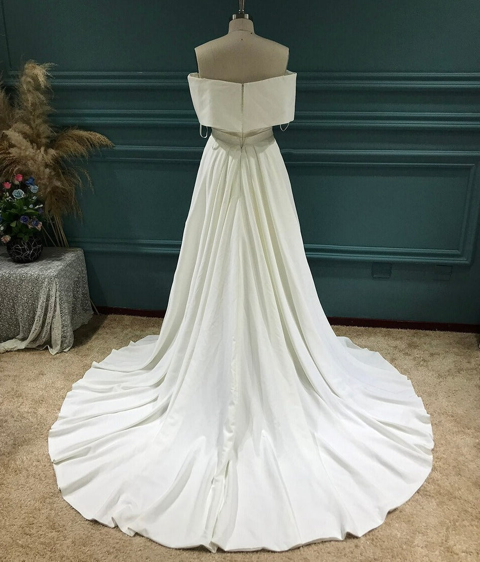 2 In 1 Detachable Train Sweetheart Satin Mermaid Wedding Dress Classic Wedding Dresses BlissGown 