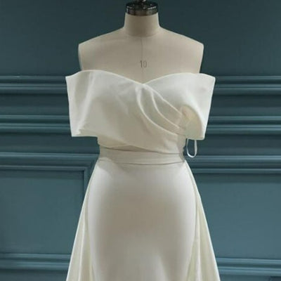 2 In 1 Detachable Train Sweetheart Satin Mermaid Wedding Dress Classic Wedding Dresses BlissGown Light ivory 2 