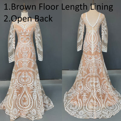 2 Piece in 1 Bohemian Vintage Long Sleeve Photo Shoot Wedding Dress Boho Wedding Dresses BlissGown Brown No Slit 14 