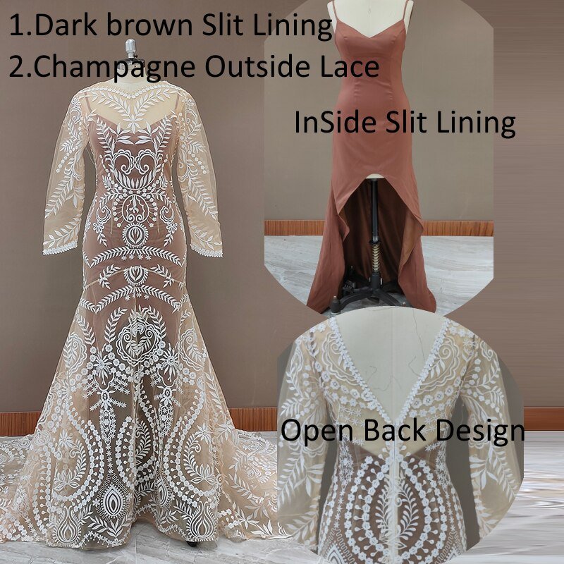 2 Piece in 1 Bohemian Vintage Long Sleeve Photo Shoot Wedding Dress Boho Wedding Dresses BlissGown Dark Brown 8 