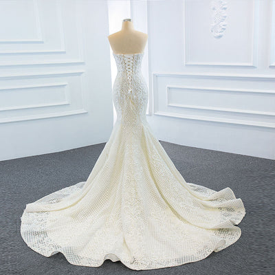 2 Pieces Pearls Lace With Detachable Chapel Train Wedding Dress Sexy Wedding Dresses BlissGown 