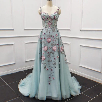 3D Flower Elegant Luxury Two Pieces Applique Evening Dress