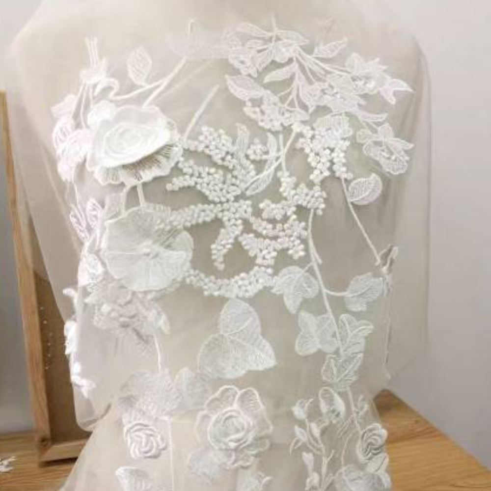 3D Flowers Lace Backless Off Shoulder Wedding Dress Romantic Wedding Dresses BlissGown 