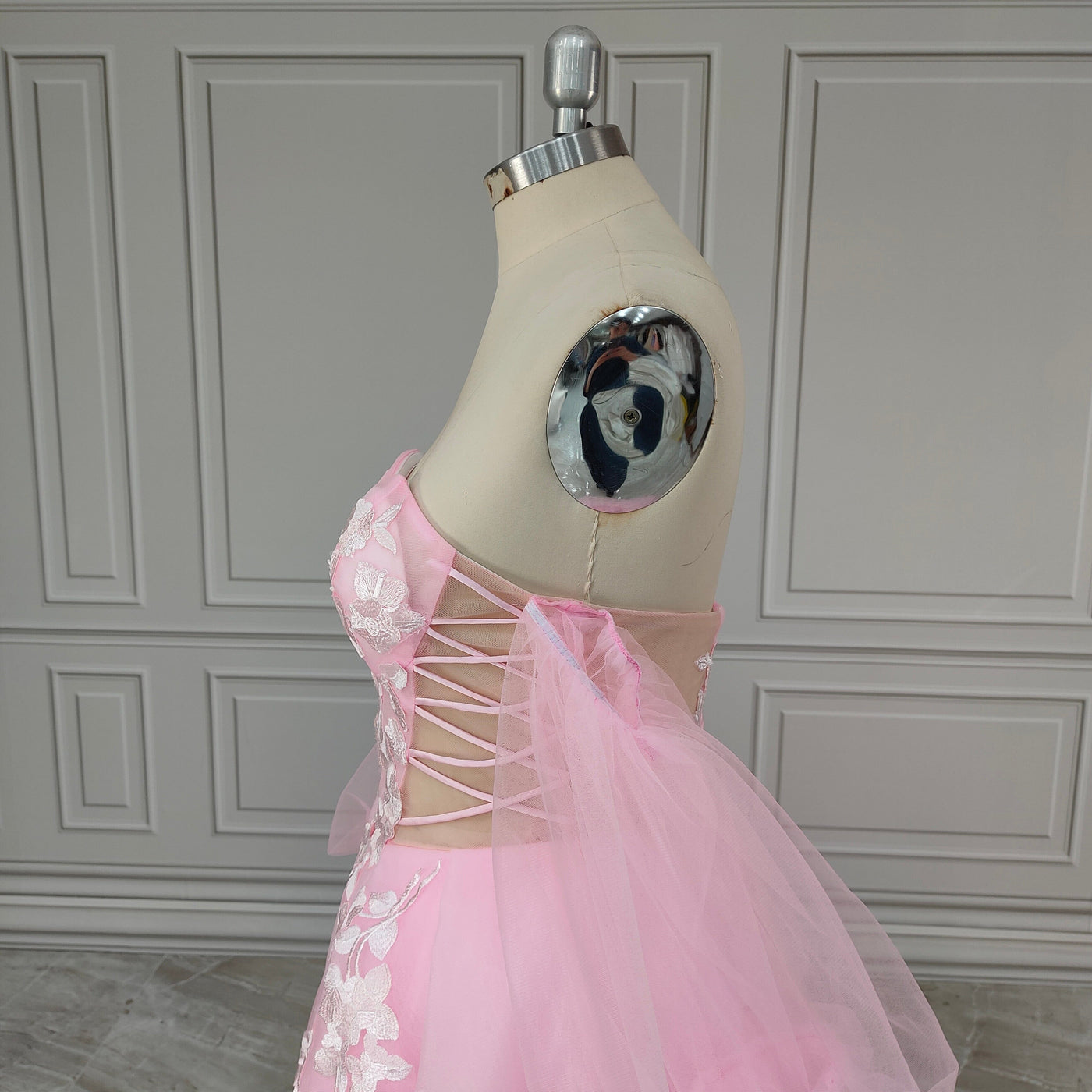 3D Flowers Polka Dots Lace A-line High Slit Wedding Dress Boho Wedding Dresses BlissGown 