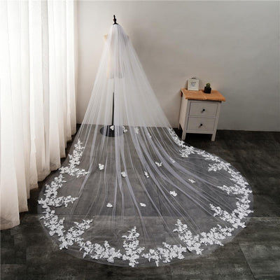 3M Lace Luxurious Bridal Veil With Comb Wedding Accessories BlissGown 