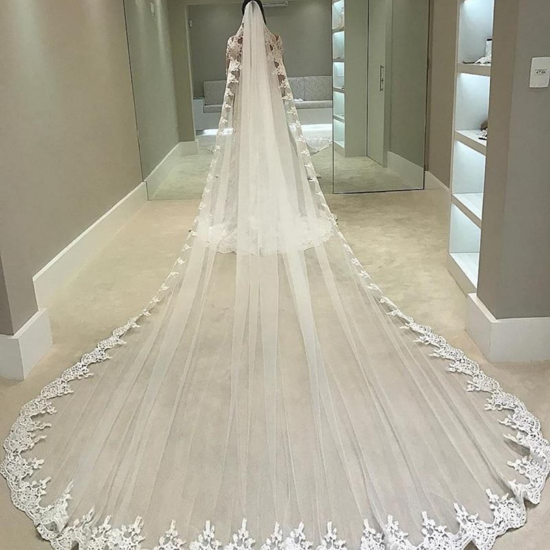 4 Meters Long Full Edge Lace Wedding Veil Wedding Accessories BlissGown 