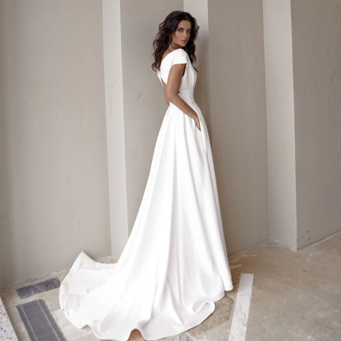 Modest V-Neck with Pocket Bridal Gown – BlissGown