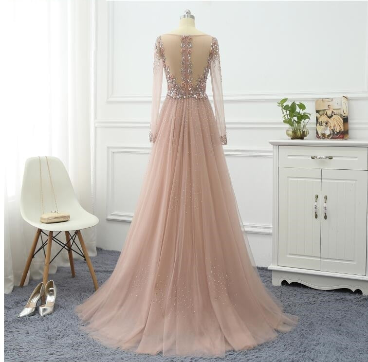 A-Line Beading Lace Long Sleeve Sheer Back Evening Dress Evening & Formal Dresses BlissGown 
