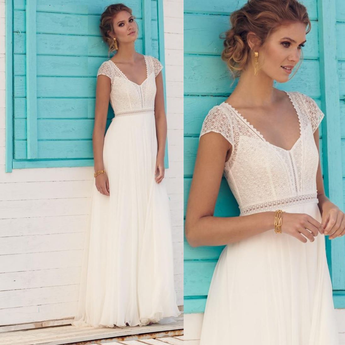 A Line Chic Sheer Illusion Lace Top bridal Dress Vintage Wedding Dresses BlissGown 