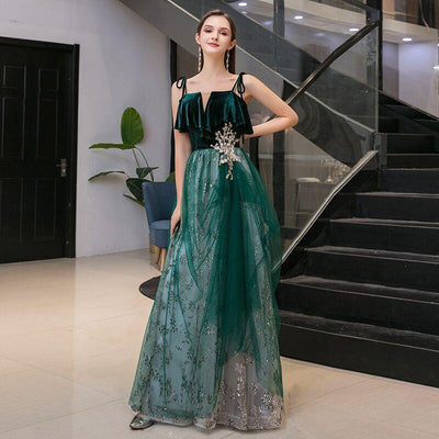 A-line Lace Appliques New Style Dark Green Evening Dress Evening & Formal Dresses BlissGown 