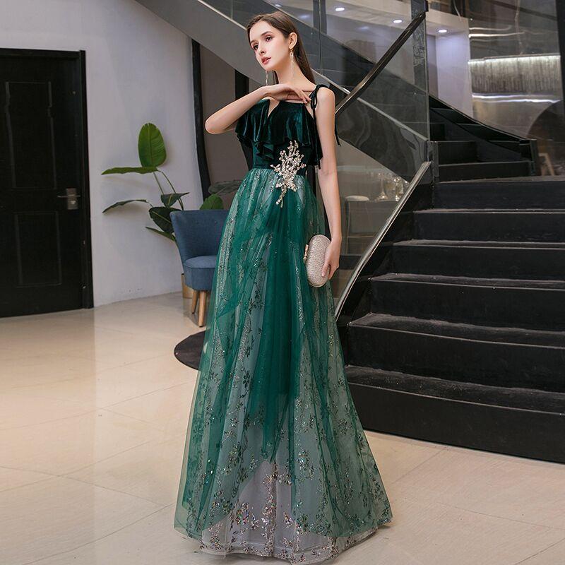 A-line Lace Appliques New Style Dark Green Evening Dress Evening & Formal Dresses BlissGown 