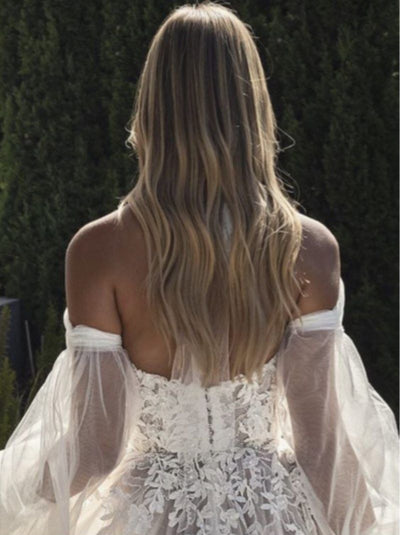A-Line Long Sleeve Sexy Sweetheart Open Back Beach Bridal Gown Sexy Wedding Dresses BlissGown 