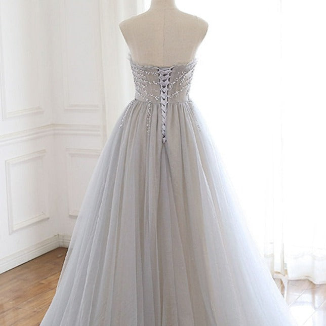 A-line Strapless Beaded Floor Length Sleeveless Prom Gown Evening & Formal Dresses BlissGown 