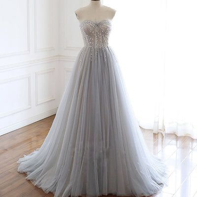 A-line Strapless Beaded Floor Length Sleeveless Prom Gown Evening & Formal Dresses BlissGown 