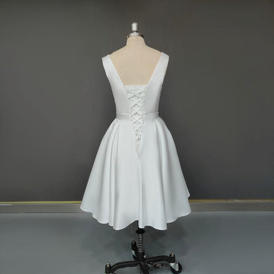Above Knee length Open Back Corset Soft Satin Wedding Dress Classic Wedding Dresses BlissGown 