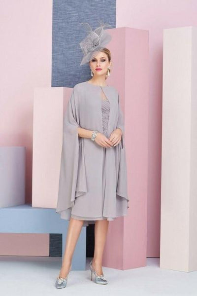 Appliqued with Cape Chiffon 2 Pieces Mother of the Bride Groom Dress Mother of the Bride Dresses BlissGown Gray 26W 