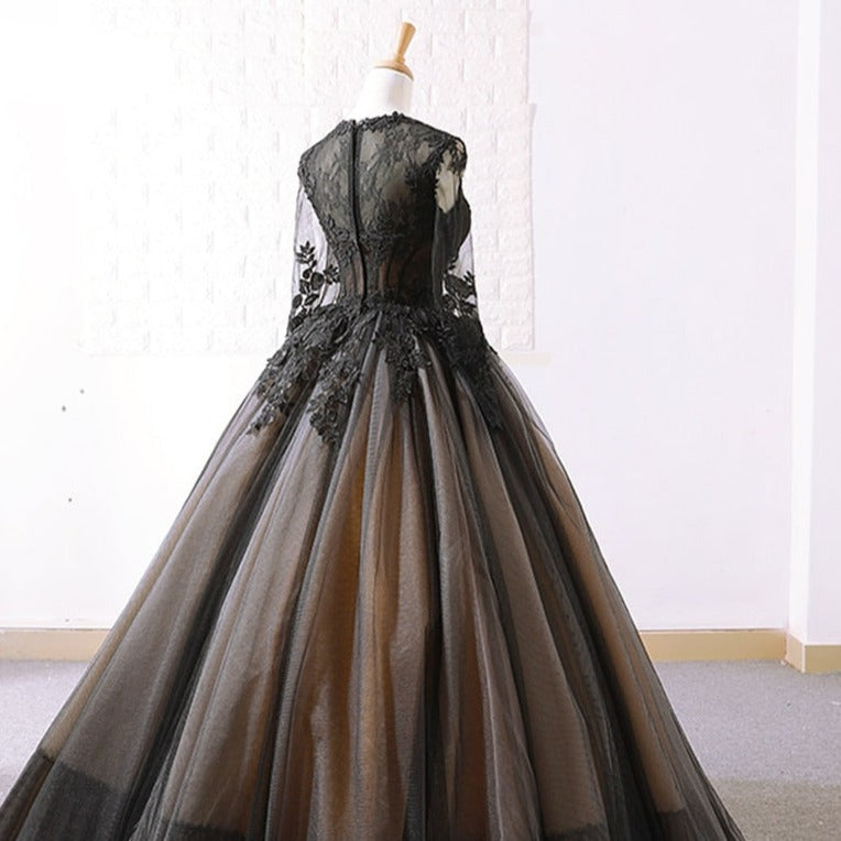 Appliques Lace Illusion Black Ball Gown Wedding Dress Classic Wedding Dresses BlissGown 