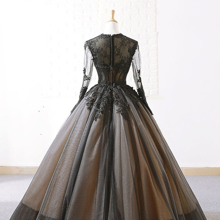 Appliques Lace Illusion Black Ball Gown Wedding Dress Classic Wedding Dresses BlissGown 