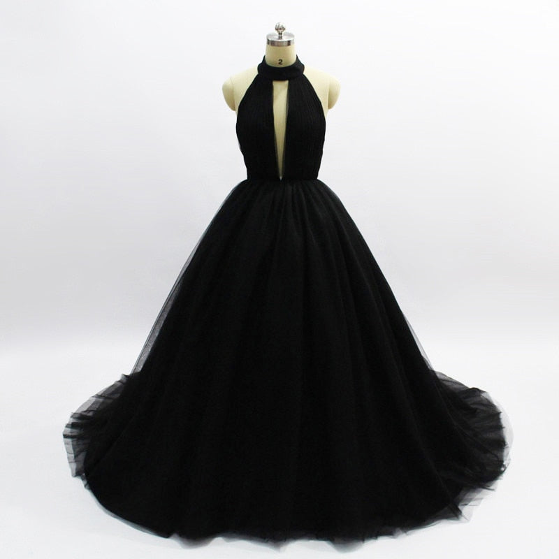 Backless Floor Length Sexy Tulle Prom Dress Ball Gown Prom Dresses BlissGown Black 2 