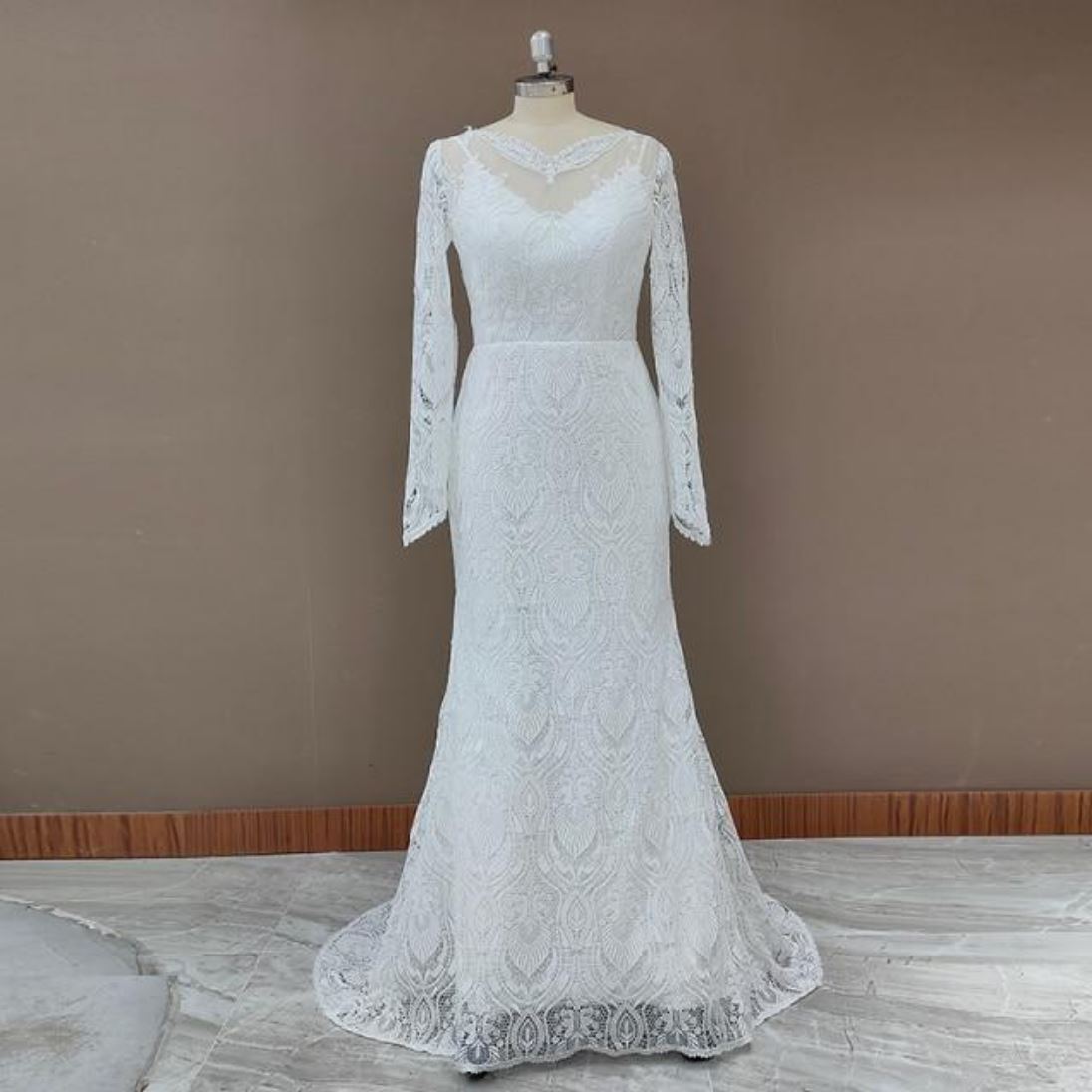 Backless Long Sleeves Lace Rustic Wedding Dress Beach Wedding Dresses BlissGown 