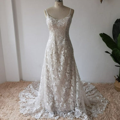 Backless Spaghetti Straps Lace Bohemian Beach Wedding Dress Boho Wedding Dresses BlissGown As Picture 2 