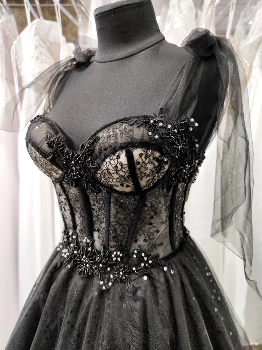 Ball Gown Glitter Sweetheart Gothic Black Wedding Dress Black Wedding Dresses BlissGown 