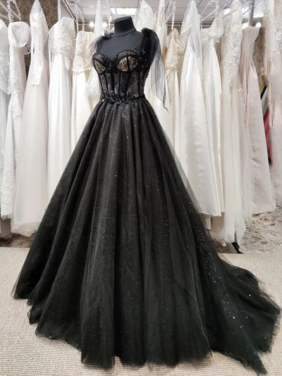 Ball Gown Glitter Sweetheart Gothic Black Wedding Dress Black Wedding Dresses BlissGown Black 2 