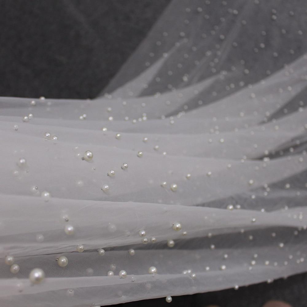 Beautiful Long Pearl Veil One Layer 3M Bridal Veil Cathedral Wedding Veil Wedding Accessories BlissGown 
